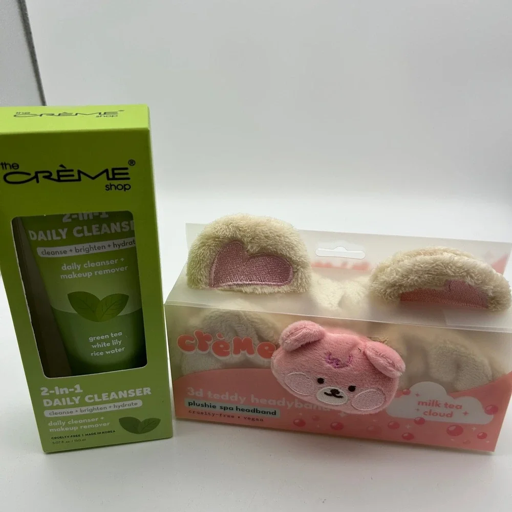 The Creme Shop 2-in-1 Daily Cleanser & 3D Teddy Plushie Spa Headband Set‎ NEW